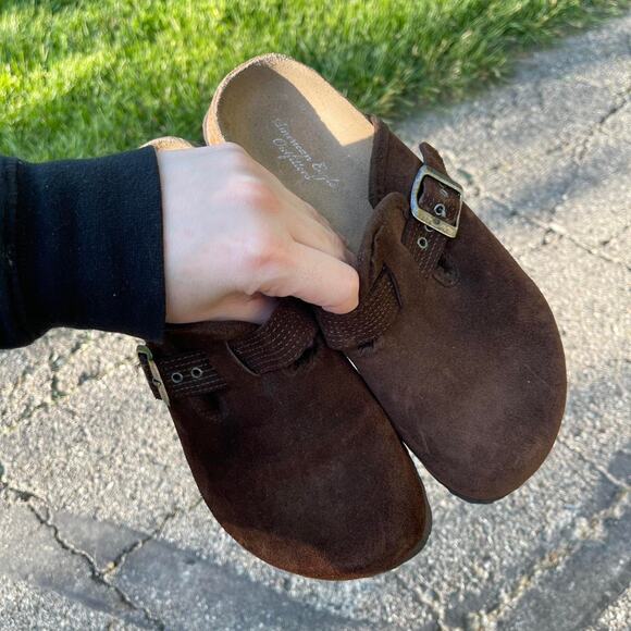 Vintage American Eagle Suede Brown Clog Slide On Sandals Size 7 - Picture 2 of 8